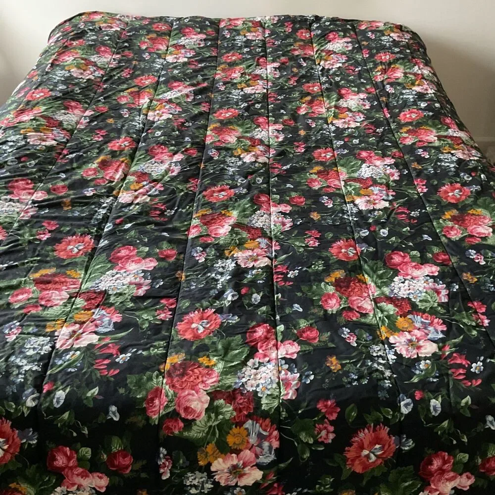 VTG Ralph Lauren Isadora Cossette Comforter Full/Queen Black Floral Cottage Core